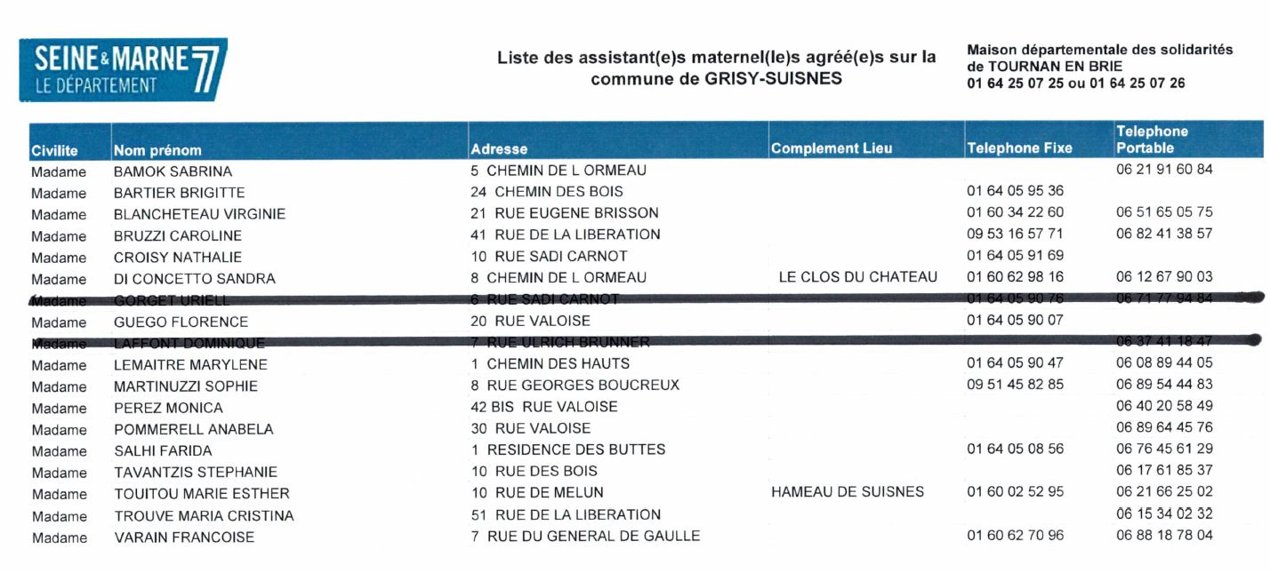 Liste des assistantes maternelles – Mairie de GrisySuisnes