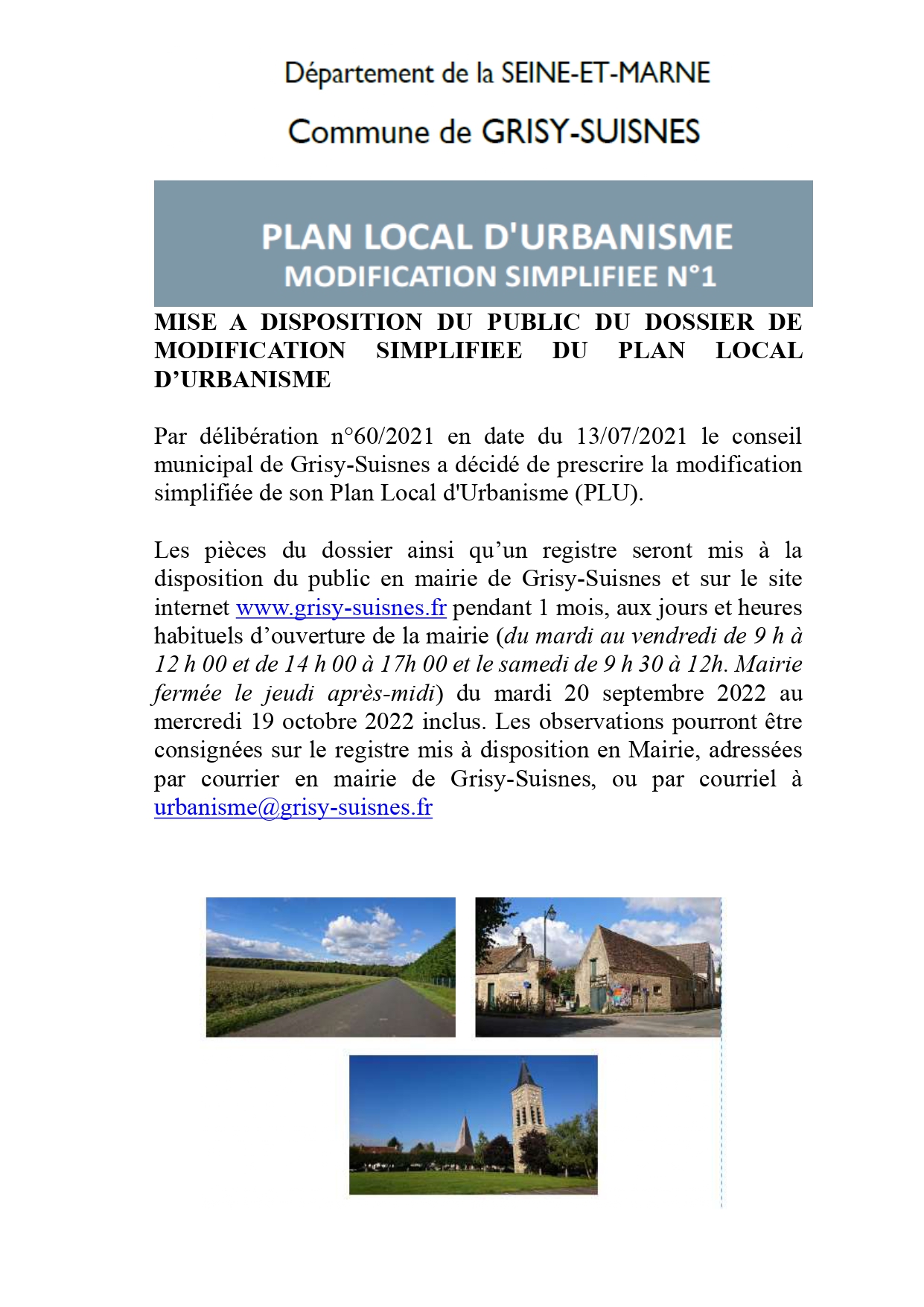 Modification simplifiée du PLU – Mairie de Grisy-Suisnes