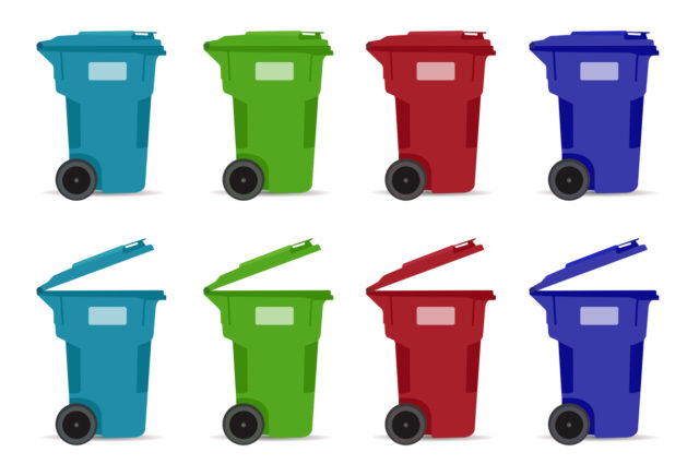 garbage trash waste bin collect icon set illustration